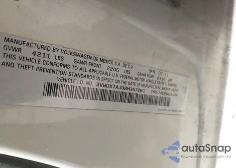 2011 Volkswagen Jetta 2.5L Se из США, поврежденный, VIN 3VWDX7AJ0BM367281